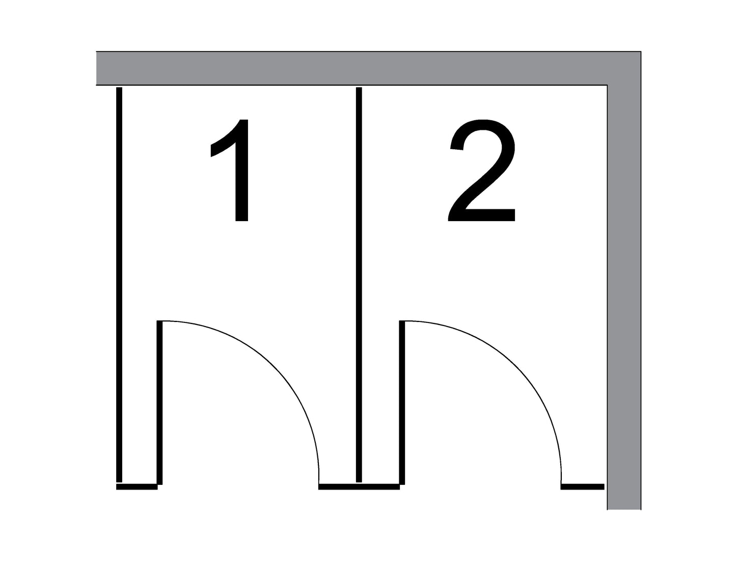 Right corner partitions with 2 compartments/no accessible compartment/Metal Light Grey