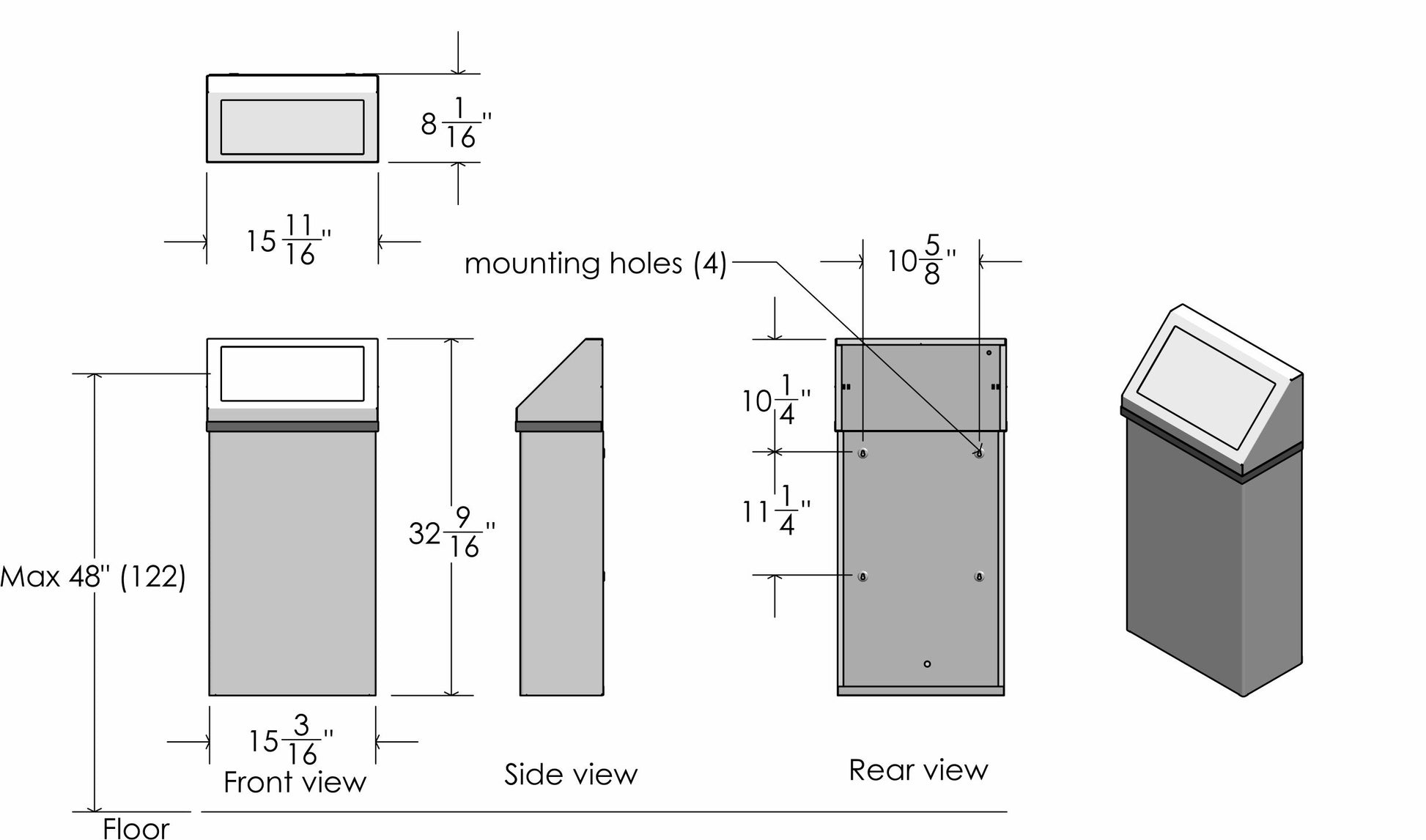 Frost Black Waste Receptacle Plans View