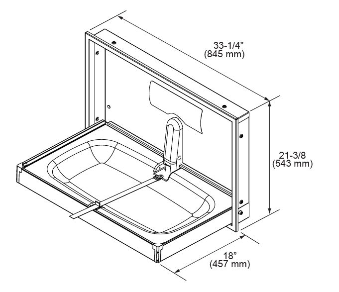 FD-100SS-SM - Table à langer pour bébé de surface horizontale en acier inoxydable de Foundations