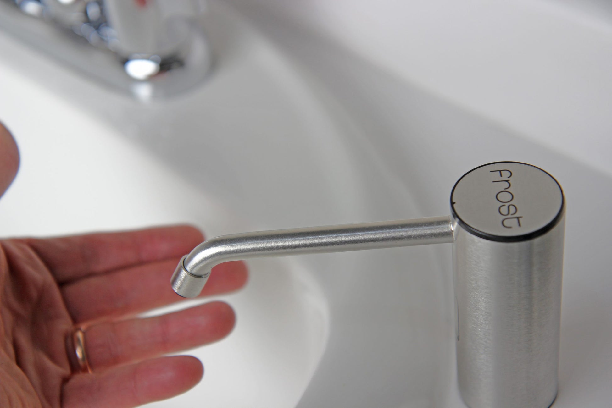 Frost Counter Mounted Foam Soap Dispenser Hand View