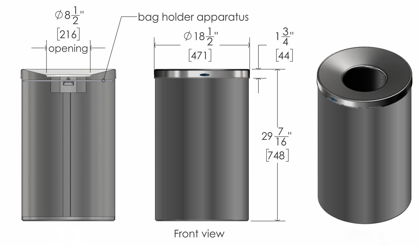 Frost Black Lobby Waste Receptacle Plans View