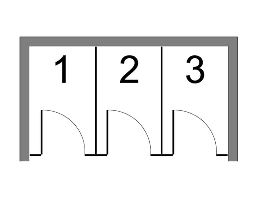 Between wall partitions with 3 compartments/no accessible compartment/White Phenolic