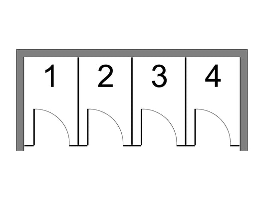 Between wall partitions with 4 compartments/no accessible compartment/White Phenolic
